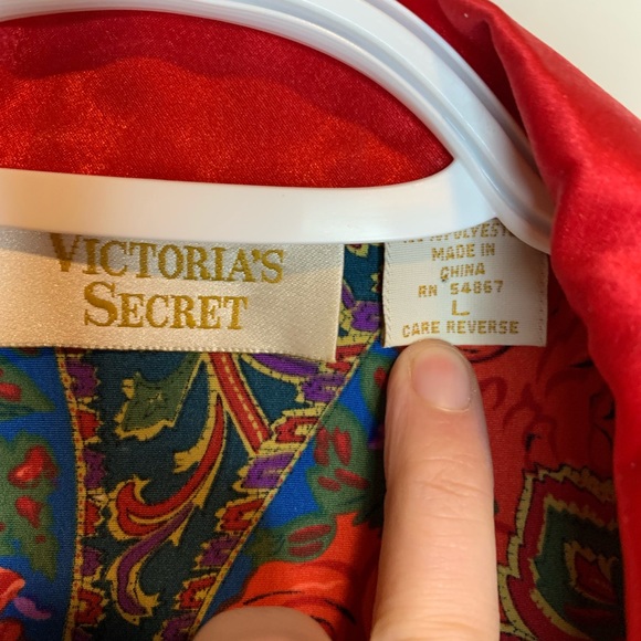 Vintage Victoria Secret Gold Label Night Pajama Shirt Blazer Red Rose Holiday LG - Picture 8 of 9